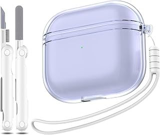 عرض حصري على Airpods 3rd Generation Case Cover, Military Grade Soft Transparent TPU Shockproof Protective Case with Cleaning Pen for Apple Airpods 3 Charging Case 2021, Transparent Purple - عروض أمازون السعودية