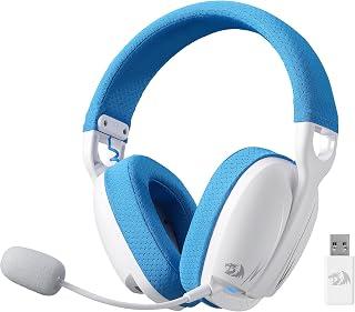 Redragon H878 3-Mode Wireless Blue Lighting Gaming Headset - Lightweight - 7.1 Surround Sound - 40MM Drivers - Detachable Microphone - Multi Platforms for PC, PS5/4/3, Switch, Mobile, White&Blue