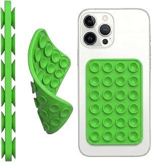 Silicone Suction Cup Phone Holder Double Sided Grip Hands Free Adhesive Grip for Selfie Videos Thick Washable Reusable Non-Slip for iPhone and Android (Green, 24 Cups)
