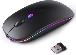 Exclusive Deal on KANMABPC Wireless Bluetooth Mouse, Rechargeable LED Dual Mode Mouse (Bluetooth 5.2 and USB Receiver) Portable Silent Mouse,for Laptop/Desktop/Tablet(Black) - Amazon Egypt Deals