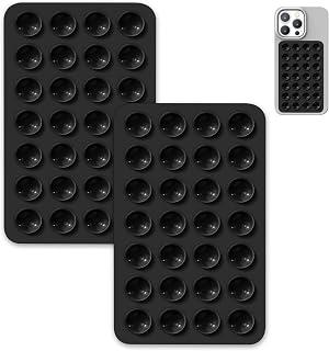 2 Pack Suction Cup Phone Case Mount Double-Sided,Silicon Sticky Phone Stand for iPhone and Android, Hands-Free Strong Grip Holder for Selfies and Videos - Black