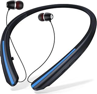 Neckband Bluetooth Earbuds, Retractable Wireless Neckband Headphones with Noise Cancelling Stereo Mic, Vibration Alert, for Workout Travel (Blue)