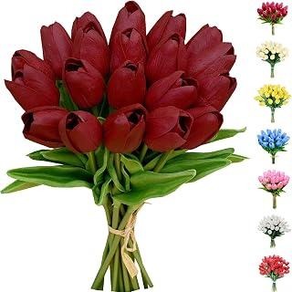 Exclusive Deal on HOME ZONE 5 Pcs Burgundy Artificial Flowers Tulips Real Touch Latex Plastic Soft Faux Bouquets for Party, Wedding, Home, Room, Garden Decor - Amazon KSA Deals
