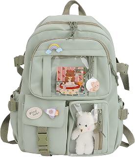 Kawaii Backpack with Pendant Cute Pin Accessories Large Capacity Accessories Backpack for School Multi Pocket Rucksack for Teen Girls Cute Kawaii School Backpacks
