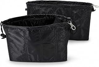 Makeup Bag Organizer Insert for Handbag, Black Leather Cosmetic Storage Pouch, Purse Organizer for Makeup, Beauty Essentials and Personal Items, Protective Inner Bag for Women