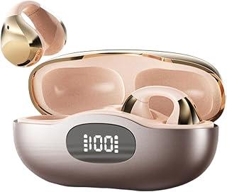 Wireless Earbuds Bluetooth 5.4, Open Ear Clip-On Headphones, with Noise Cancellation, LED Display, 50H Battery Life, IPX7 Waterproof Sweatproof, Fit for Running, Gym, Sports, Skin Tone