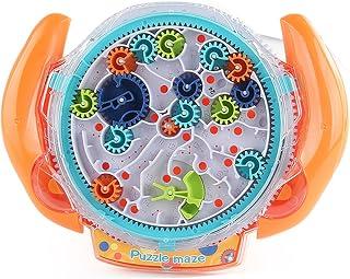 GERUI 3D Maze Labyrinth Puzzle Games For Children Aged 4-8 Years, Cool Spaceship Maze Toy With Two Steel Balls, Challenges Games (Orange)