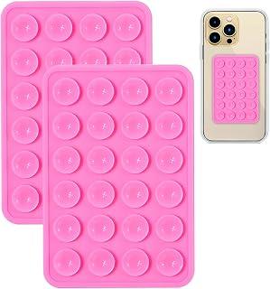 2Pcs Silicone Suction Phone Case Adhesive Mount, Anti-Slip Hands-Free Phone Holder, Sticky Phone Grip Compatible with iPhone and Android Cases for Tiktok Videos and Selfies, Pink