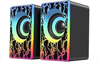 PC Speakers, RGB Computer Speakers for Desktop, 2.0 USB Powered Portable Gaming Speakers with Colorful LED Light, 3.5mm Aux Input Mini Multimedia Speaker Sound Bar for TV Monitors Laptops
