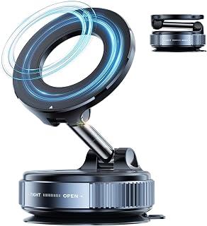 Upgraded Vacuum Suction Phone Holder | 360° Rotating Adjustable and Foldable Vacuum Magnetic Phone Holder with Strong Suction Cup for Car, Home & Travel | Car Mount Compatible with iPhone Android