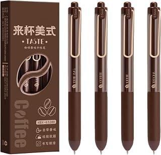 Retractable Gel Pens with Coffee Fragrance, Set of 4 Plastic Writing Pens with 0.5mm Black Ink, Silicone Grip and Pocket Clip for Office, School and Daily Journal Writing