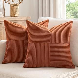 Exclusive Deal on Fancy Homi 2 Packs Rust Boho Decorative Throw Pillow Covers 18x18 Inch for Couch Bed Sofa, Farmhouse Fall Home Decor, Soft Corss Corduroy Patchwork Textured Terracotta Accent Cushion Case 45x45 cm - Amazon KSA Deals