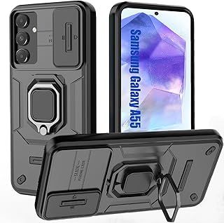 Exclusive Deal on for Samsung A55 Case,Samsung Galaxy A55 Case with [Sliding Camera Cover][360° Rotate Ring Kickstand] Heavy Duty Protective Shockproof Phone Case for Samsung A55 Cover,Black - Amazon KSA Deals