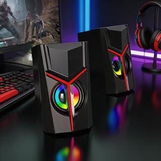 RGB Gaming PC Speakers,2.0 Channel Stereo Desktop Computer Speakers,6W USB Powered 3.5mm AUX‑in Wired Speaker with Colorful LED Light for Laptop Desktop Phone