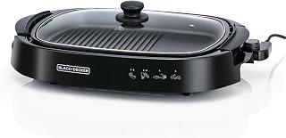 BLACK+DECKER Electric Health Grill, 1500W, Family-Sized Non-Stick Griddle with Glass Lid, 5-Level Temperature Control, Cool-Touch Handles, Efficient Fat Draining, Dishwasher Safe, Black - GH1500-B5
