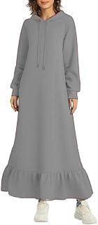 Women's Long Hooded Dress with Long Sleeve Ruffle Hem Casual Maxi Dress