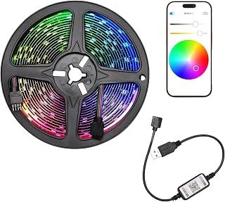 شريط إضاءة LED بمنفذ USB بطول 5 متر - إضاءة ذكية بلوتوث ار جي بي مع تحكم عن طريق التطبيق - إضاءة خلفية LED لاصقة مرنة بألوان وسطوع قابل للتعديل - للتلفزيون وغرفة الألعاب وغرفة النوم وديكور غرفة