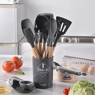 12-Piece Silicone Cooking Utensil Set – Heat Resistant Kitchen Tools with Wooden Handles, Spatula, Ladle, Tongs &amp; Whisk for Non-Stick Cookware (BPA Free) - Amazon Egypt Deals
