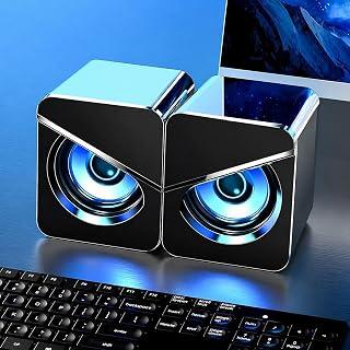 Computer Speakers with Dynamic RGB LED Light, USB Powered Stereo Desktop Speaker Plug and Play Multimedia Sound Bar for PC Laptop Monitor Gaming Office