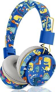 Kids Headphones Wireless, Blue Dinosaur Wireless Headphones for Kids, Bluetooth Headphones with Microphone, Toddler Headphone Over Ear for Age 2+, Compatible with iPad/Fire Tablet