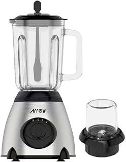 1.5L Blender with Glass Jar & Grinder, 400W | Stainless Steel Body | 2 Speeds | Ice Crushing Feature | Portable | Silver Color | Ideal for Blending & Grinding | Model Name: RO-15GBSY
