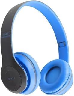 P47 Multifunctional Stereo Wireless Bluetooth, Headphones Foldable Over Ear Headset, 3.5mm (blue)