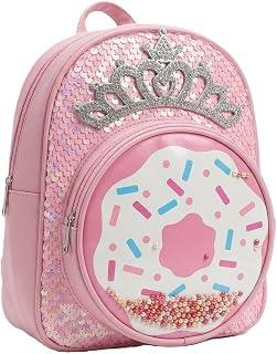 Girls Backpack Cute Cartoon Design Shiny Crown Donut Cute Casual Daypack with Pockets and Straps Comfortable for School Daily Use Perfect Gift