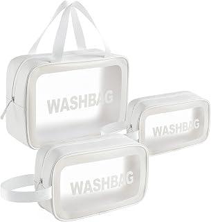 weallbuy Clear Toiletry Bag, 3 PCS Makeup Cosmetic Bag Transparent Travel Wash Bag for Women and Girls