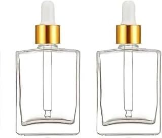 Luxury Square Glass Dropper Set of 2 Cosmetic 30ml Clear Bottles with Gold Droppers for Serums, Oils, Cosmetics