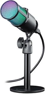 ميكروفون من ديفندر موديل جلو GMC 300 باللون الأسود مع اتصال USB، مزود بإضاءة RGB وتحكم بمستوى الصوت وحماية من الفرقعة وحامل ومقبس سماعة، متوافق مع اللابتوب