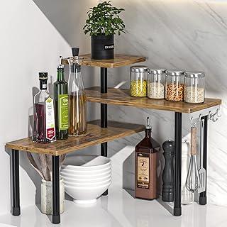 Exclusive Deal on Countertop Organizer Organization, 3 Tier Moveable Corner Shelf for Kitchen, Bathroom, Spice Rack, Coffee Area, Over Sink, Dresser Table (Rustic Brown) - Amazon KSA Deals