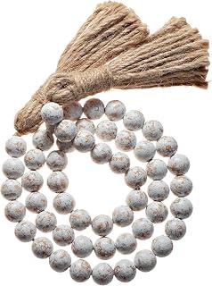 Exclusive Deal on Wooden Bead Garland, Azonee Rustic Farmhouse Home Decor, 16mm Diameter Natural Beads with Decorative Tassel, Tiered Tray Centerpiece, Boho Table Accent, White Washed Rustic Garland - Amazon KSA Deals