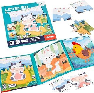 Magnetic Leveled Puzzles for Kids 3+, 97 Pieces 3-in-1 Foldable Puzzle Booklet, Portable Travel Toy for Toddlers, Ocean World Educational Jigsaw Set, Strong Magnet & Soy-Based Ink (FARM)