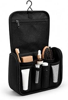 Travel Cosmetic Organizer Bag with Hanging Hook, Large Waterproof Toiletry Case for Women, Makeup Storage Bag with Mesh Pockets for Cosmetics, Skincare, Hair Accessories and Bathroom Essentials, Black