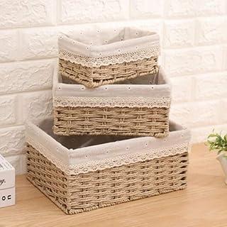 Hosroom Handmade Wicker Storage Baskets Set, Woven Shelf Baskets, Decorative Home Storage Bins, Decorative Baskets, Organizing Baskets, Nesting Baskets (Set of 3, Beige)