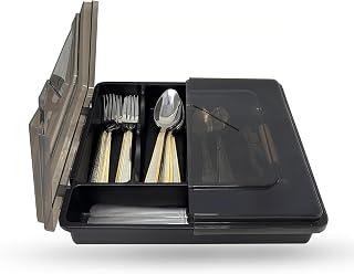 Exclusive Deal on Azonee Silverware Organizer with Lid, Flatware Storage Box Silverware Holder, Kitchen Utensil Organizer for RV and Camping, 5 Compartment Silverware Drawer Organizer Tray( Only Box-11.8*11.8*2.5 in) - Amazon KSA Deals