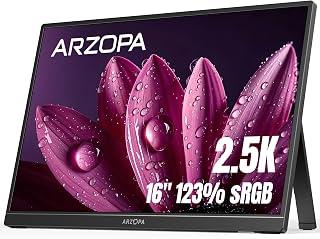 عرض حصري على ARZOPA 2.5K Portable Monitor 16" 2560x1600 HDR Kickstand Display, 500nits 8bit QHD USB-C HDMI Laptop Monitor, 16:10 IPS Eye Care External Second Screen for Mac PC Phone PS4/5 Xbox Switch - Z1RC - عروض أمازون مصر