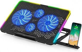 Exclusive Deal on V-06 Gaming Laptop Cooling Pad Stand - Silent 4 x LED Fans (2× 140mm + 2× 60mm) - RGB Edge Lighting, Height Adjustment, Dual USB Ports - Metal Mesh, For 13–15 Inch Notebook | Black - Amazon Egypt Deals