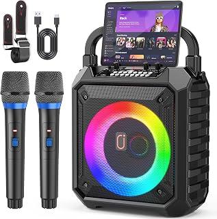 عرض حصري على JYX Karaoke Machine with Two Wireless Microphones, Portable Bluetooth Karaoke Speaker with LED Lights for Kids and Adults, PA System Speaker Supports TF Card/USB/AUX-in/REC for Party - عروض أمازون السعودية