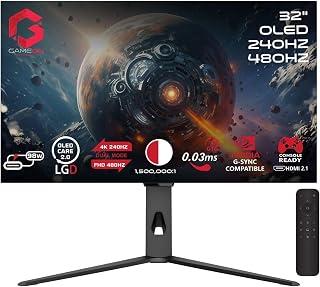GAMEON 32" OLED Gaming Monitor, Dual Mode 4K 240Hz &amp; FHD 480Hz, 0.03ms, HDMI 2.1, DP 1.4, USB-C 90W, HDR10, FreeSync G-Sync, 10-Bit, DCI-P3 98.5%, KVM, RGB, Height Tilt Swivel Pivot, Black