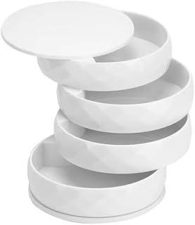 Happy Home 4-Tier 360° Rotating Acrylic Jewelry Organizer – Space-Saving Storage for Rings, Necklaces & Earrings | Elegant White Vanity Box | Stylish & Durable Jewelry Holder | Easy Access Design