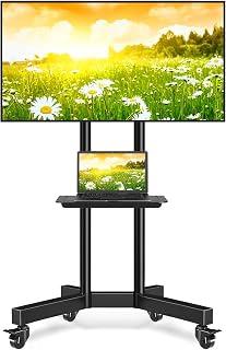 Mobile TV Cart with Wheels up to 75 Inch LCD LED 4K Flat/Curved Screens - Adjustable Rolling TV Cart with Laptop Shelf, Tall Floor TV Stand - Max VESA 600x400, Black