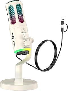 TNW RGB USB Microphone for PC, USB Condenser Gaming Microphone for Podcast Recording Videos with Desktop Stand for PS4, PS5, Mac, Mobile Phone (K18-Wire, White)