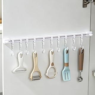 Exclusive Deal on Self-Adhesive Track Row Hook Can Slide with 10 S-Shaped Hooks, 11.8 inches No Drill Punch-Free Wall Mount Hanger for Kitchen Utensil Bathroom Accessory Household Storage Organizing - Amazon KSA Deals