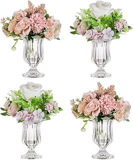 Exclusive Deal on HOME ZONE Glass Vases for Decor, Small Compote Vase Set of 4, Ribbed Flower Vases for Centerpieces, Fluted Clear Crystal Pedestal Vase for Wedding Table Decorations, 5.7in (Small) - Amazon KSA Deals