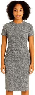 Ajyal Women Casual Ribbed Bodycon Midi Dress, Short Sleeve, Crew Neck