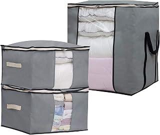SLEEPING LAMB Large Storage Bag Container Duvet Comforter Closet Organizations Breathable Household Home Storage Bins with Clear Window, 3 Pack, Grey