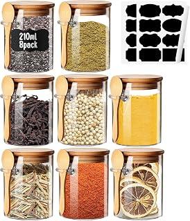 Exclusive Deal on Yalucky Small Glass Jars with Airtight Lid and Spoon Spice Jars with Labels 7oz Overnight Oats Containers Kitchen Accessories Food Storage Jars Containers for Coffee/Tea/Sugar/Spice/Bath Salt 8PCS - Amazon KSA Deals