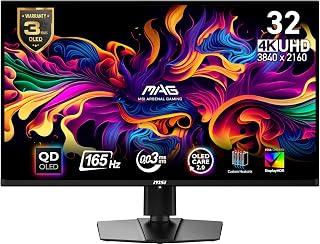 MSI MAG 321UP QD-OLED 32-inch QD-OLED 3840 x 2160 (UHD) Computer Monitor, 165Hz, Adaptive-Synch, HDMI, Display Port, VGA Port, VESA Mountable, Tilt, Height Adjustable, Speaker, 0.03ms, Black