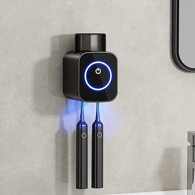 Exclusive Deal on Toothbrush Holders for Bathrooms, Smart Drying and Cleaning, Small Toothbrush and Cup Storage Rack, Stylish Bathroom Decor and Accessories, Solar Charging, for Home and RV (Gray) - Amazon KSA Deals